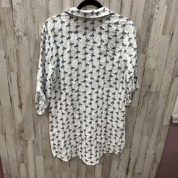 NWOT Talbots White Blue Palm Tree Button Up Swim Coverup Tunic Summer Womens XS - Picture 6 of 8
